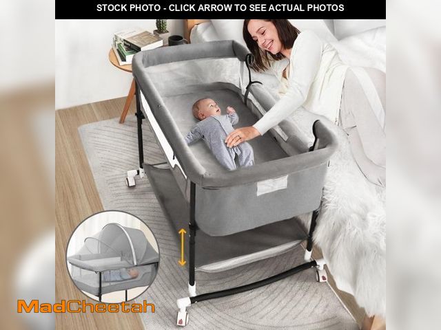Lot 74-12491504 - Baby Bassinet, Caveen 4 in 1 Adjustable Infant Bedside Crib Beds with Changing Table, Storage Basket...