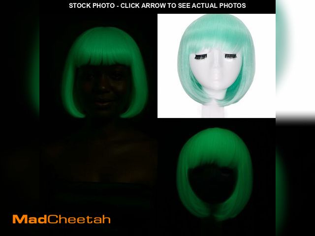 Lot 74-12715635 - Orgwigs Light Green Short Bob Wigs with Bangs for Women Glowing In The Dark Synthetic Hair Realistic...