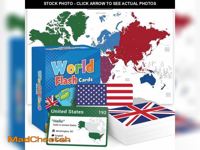 Lot 74-13541032 - BrightenKidz World Flags Flashcards, 245 Countries Flags, Geography Game with World Map - Educationa...