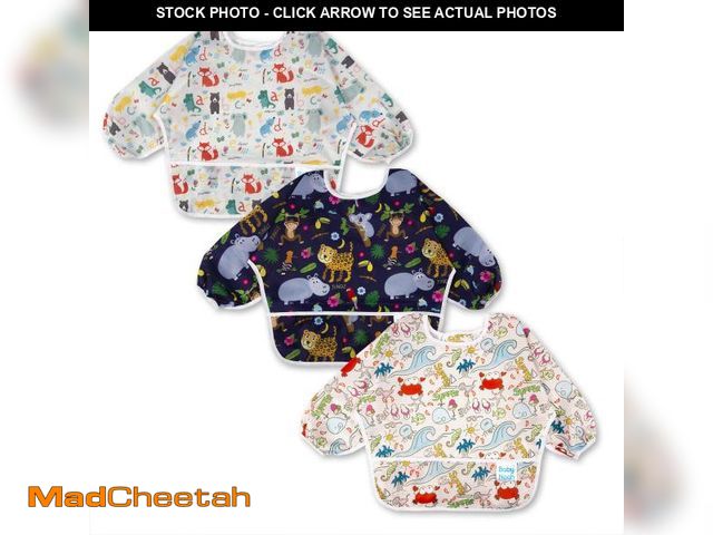 Lot 74-12110457 - 3-pack Long Sleeve Baby Bibs for Eating Waterproof Smock Bibs with Sleeves Full Coverage Bib with Fo...