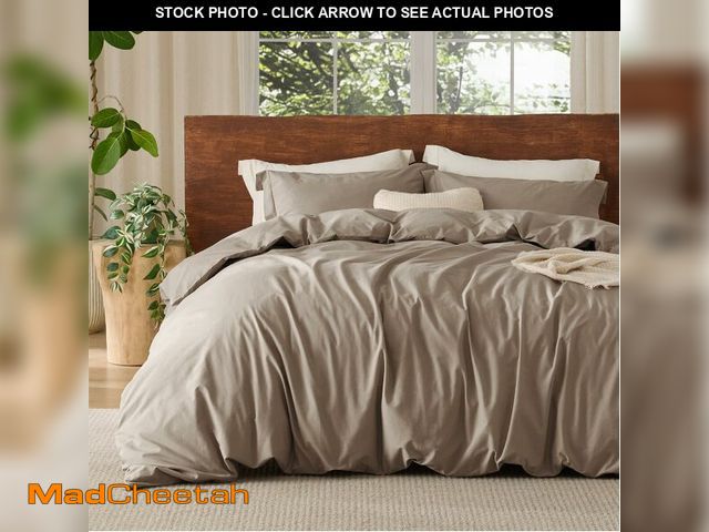 Lot 74-12433418 - Bedsure 100% Washed Cotton Duvet Cover Oversized King - Muted Brown Minimalist Duvet Cover Linen Lik...