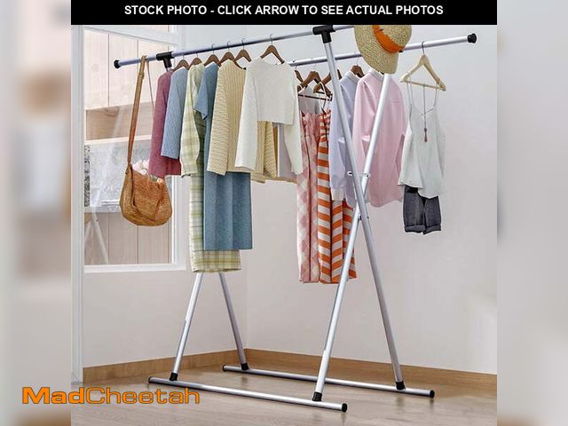 Lot 74-14351775 - Untyo Metal Clothes Drying Rack Foldable Laundry Coat Hanger Double Rail Adjustable Space-Saving Fol...