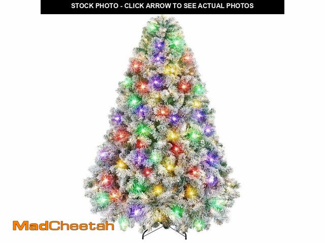 Lot 74-12890323 - 7.5ft Christmas Tree, Snow Flocked Pine Tree with 550 Warm-White &amp; Multicolored Lights, 9 Light ...