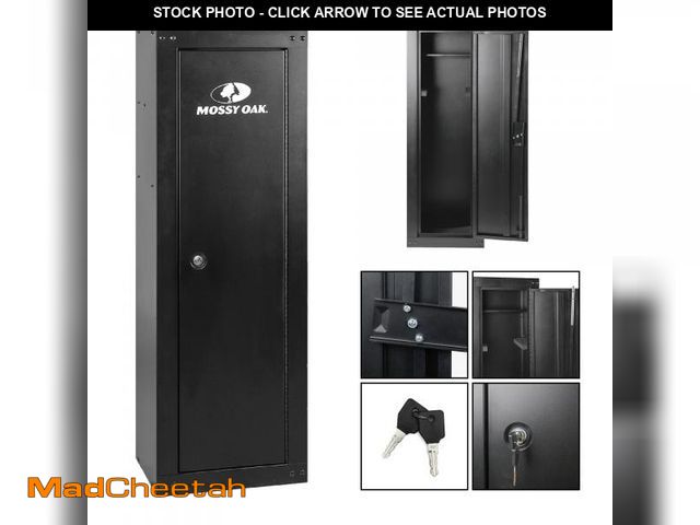 Lot 74-12533542 - (DENTED) Mossy Oak 8 Gun Security Cabinet, 17-inch x 11-inch, Key Lock, Black - USED
