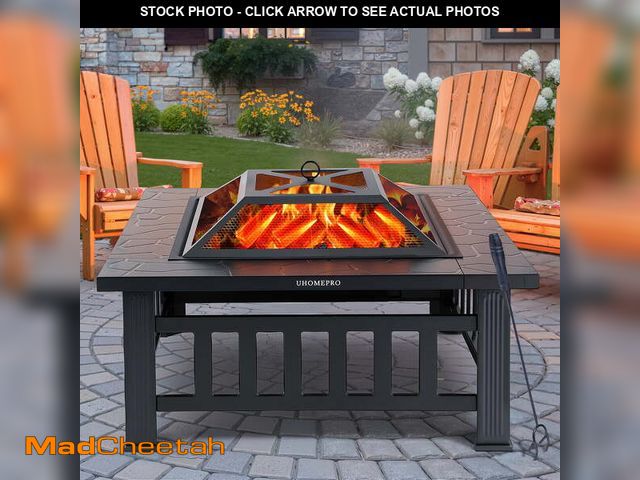 Lot 74-12782454 - Fire Pits for Outside, 32" Wood Burning Fire Pit Tables with Screen Lid, Poker, BBQ Net, Ice Tray, F...