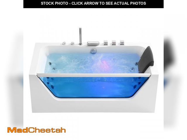 Lot 74-12165934 - Empava 59 in. Acrylic Alcove Whirlpool Bathtub - Hydromassage Rectangular Jetted Soaking Tub with Ce...