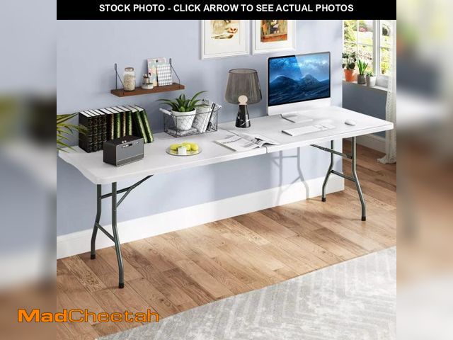 Lot 74-12427841 - Harmijoy 8 ft Portable Folding Table, 350 LBS Fold-in-Half Table w/ HDPE Tabletop, Safe Lock Mechani...