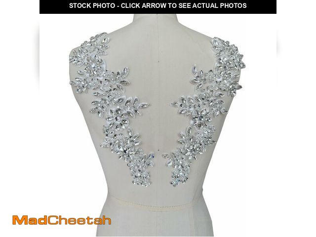 Lot 74-13950374 - Handmade Rhinestones on lace Applique Sewing Beads Sequins Trim Patches for Wedding Dress Accessorie...