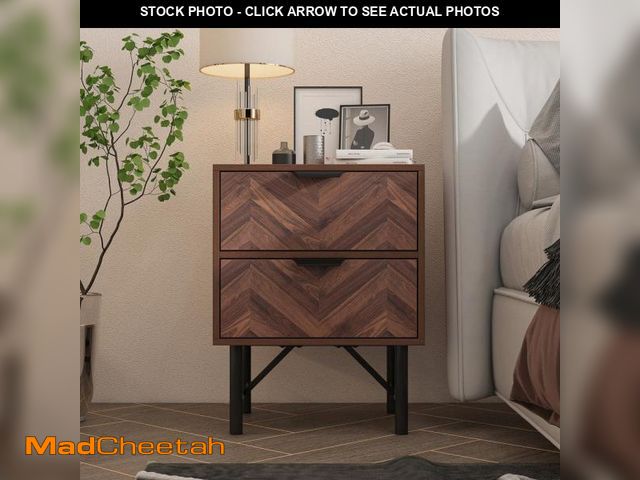 Lot 74-12462936 - FUFU&amp;GAGA 2-Drawer Brown Wood Nightstand With Metal Legs, Side Table Bedside Table 24 in. H x 18...