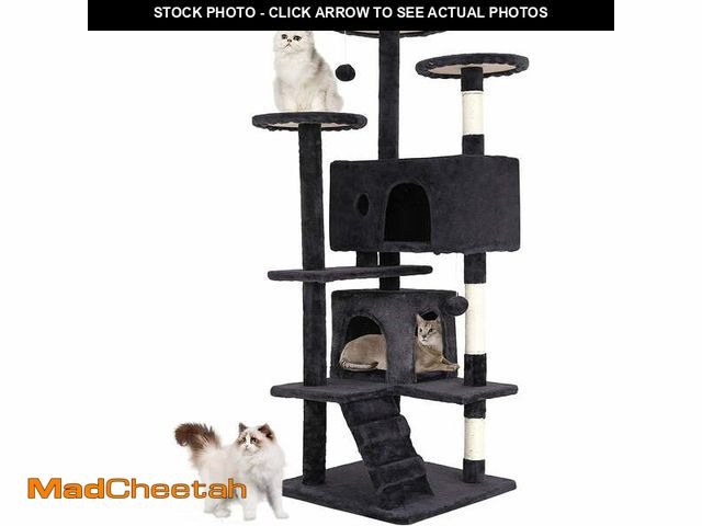 Lot 74-13060503 - BestPet 54in Cat Tree Tower, Scratch Posts, Condo, Toys, Dark Gray, Perfect for Active Cats - UNUSED