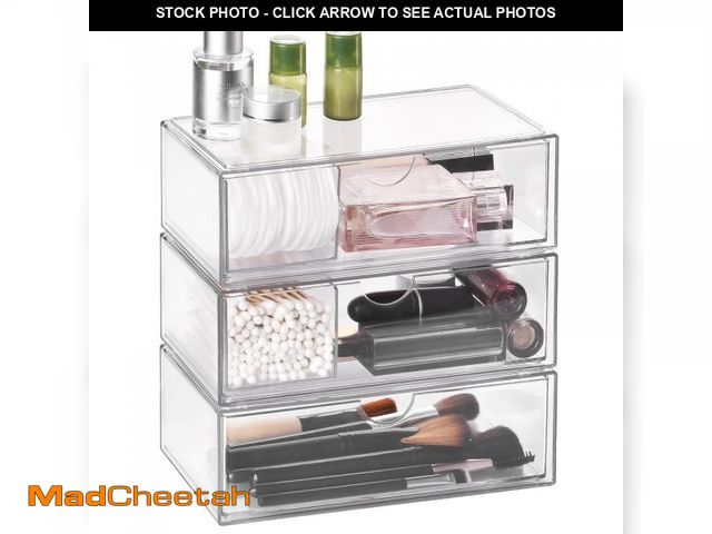 Lot 74-11555688 - Qtip Holder, Acrylic 3Layers Makeup Organizer Drawer Case, Countertop Holder for Cosmetics Storage, ...