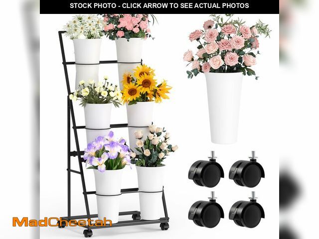 Lot 74-13950896 - Invech Flower Display Stand with 6 Buckets and Wheels, 3 Tier Flower Cart Display Stand for Indoor O...