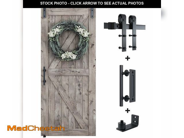 Lot 74-13698364 - SMARTSTANDARD 6.6FT Sliding Barn Door Hardware Kit (Include 6.6ft Track Kit &amp; Pull Handle Set &a...