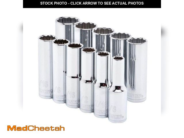Lot 74-12465028 - Husky 1/2 in. Drive Deep SAE Socket Set (11-Piece) H2DDPSAE11PCSR - UNUSED