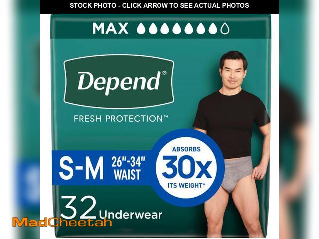 Lot 74-12435032 - Depend Fresh Protection Adult Incontinence Underwear for Men, Disposable, Maximum, Small/Medium, Gre...