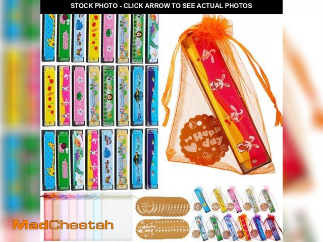 Lot 74-12305179 - Coume 24 Sets Harmonica Cartoon Mouth Harp for Kids 16 Holes Mouth Harp Birthday Return Gifts with O...