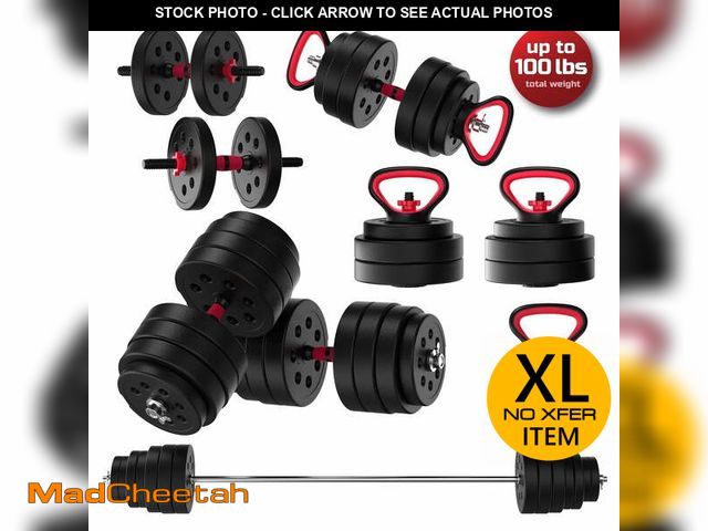 Lot 74-13054483 - FitRx SmartBell Gym, 100lbs. Adjustable Dumbbells, Kettlebells and Barbell Weight Set, Metal Barbell...