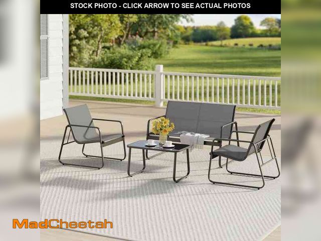 Lot 74-12770935 - Lofka 4 Piece Patio Furniture Set, Bistro Set with Loveseat and 2 Single Chairs, for Backyard, Balco...
