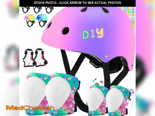Lot 74-14058141 - Comforhous Color Gradient Kids Bike Helmet and Pads Adjustable Helmet for Kids Protective Gear Set w...