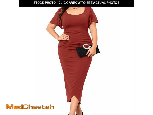 Lot 74-12719379 - ZOMVA 2024 Plus Size Cocktail Dress Summer Comfortable Wedding Guest Square Neck Semi Formal, Red Wo...