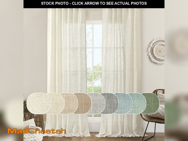 Lot 74-13545055 - LAMIT 108 inch Linen Curtains for Living Room, Back Tab and Rod Pocket Cream Ivory Extra Long Curtai...