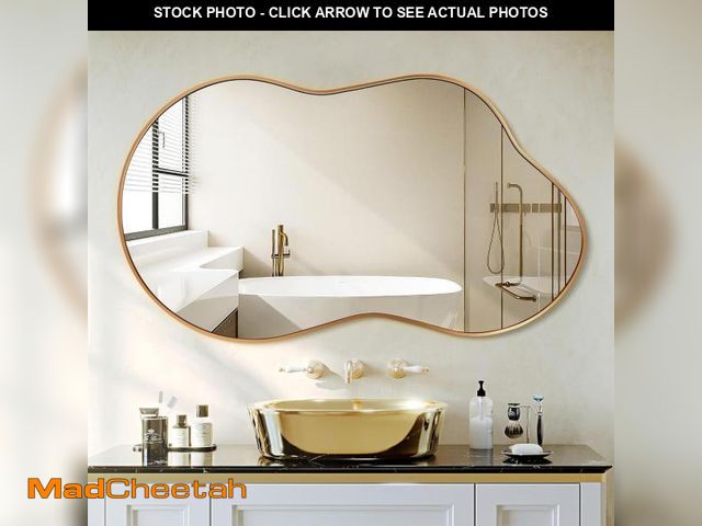 Lot 74-12167272 - Dorlicecass Bathroom Mirror - Gold Irregular Wall Mirrors Decorative 26"x46" Asymmetrical Tempered G...