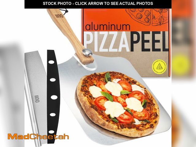 Lot 74-14281369 - OUII Pizza Peel with Cutter - 12 x 14-inch Metal Turning Peel, 14'' Pizza Cutter with Blade Cover - ...