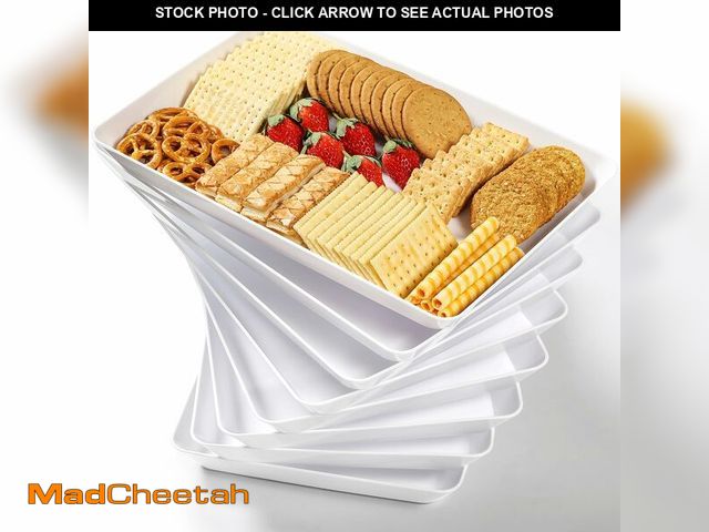 Lot 74-14293997 - 8 Pack, 16" x 11" Large White Serving Trays Set - Reusable Plastic Serving Platters for Cookie, Appe...