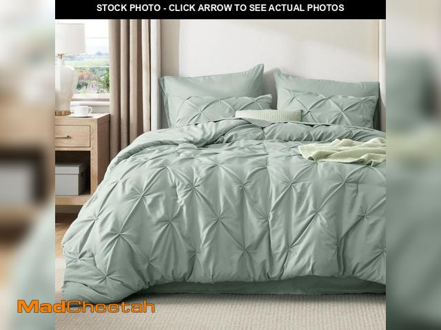 Lot 74-12098049 - Bedsure King Size Comforter Set Sage Green - Bed in a Bag King Size 7 Pieces, GentleSoft Pintuck Bed...