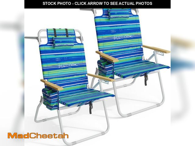 Lot 74-12353150 - Tall Beach Chairs for Adults, 17" High Backpack Beach Chair with Wooden Armrests, 5 Positions Reclin...