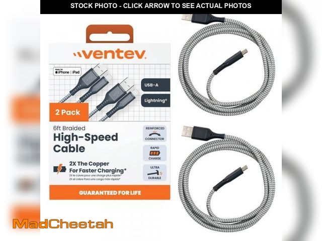 Lot 74-11826823 - Ventev Braided Cables - USB A to Lightning (2-Pack) - UNUSED