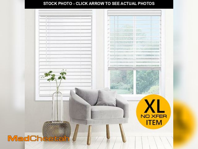 Lot 74-13788724 - (MISSING HARDWARE) DEZ FURNISHINGS Cordless 2" Signature Faux Wood Blind, 69" W x 48" H, Embossed Wh...