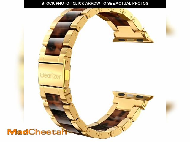 Lot 74-14054482 - Wearlizer Tortoise Resin Compatible with Apple Watch Bands 38/40/41/42mm Womens, Wristbands Gold Sta...