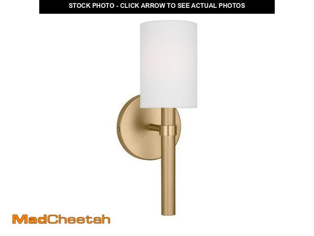 Lot 74-14441721 - Manor Small 1-Light Satin Brass Wall Sconce with a White Linen Fabric Shade - UNUSED