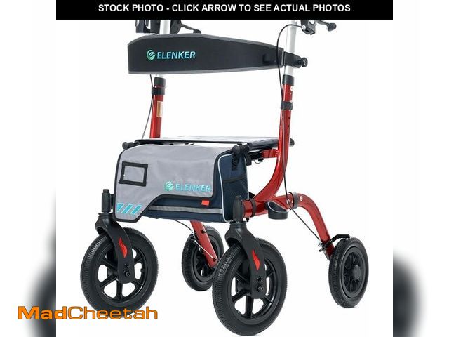 Lot 74-12572983 - ELENKER All-Terrain Rollator Walker with Non-Pneumatic Tire 12" Front Rubber Wheels, Compact Folding...