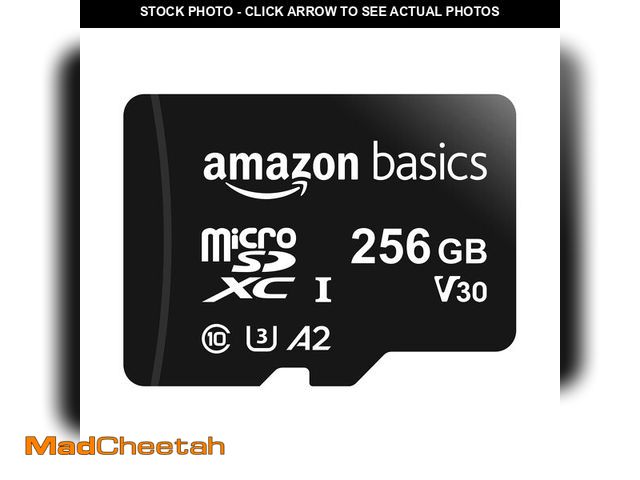 Lot 74-13622372 - Basics microSDXC Memory Card with Full Size Adapter, A2, U3, Read Speed up to 100 MB/s, 256GB, Black...