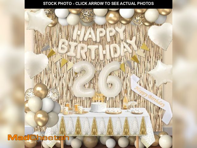 Lot 74-12703552 - Miidenks 26th Birthday Decorations for Women, White and Gold 26 Boho Birthday Party Supplies Include...