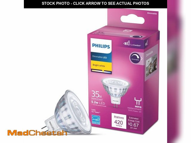 Lot 74-12871404 - Philips 35-Watt Equivalent MR16 12-Volt GU5.3 LED Light Bulb Bright White 3000K (6-Pack) - UNUSED