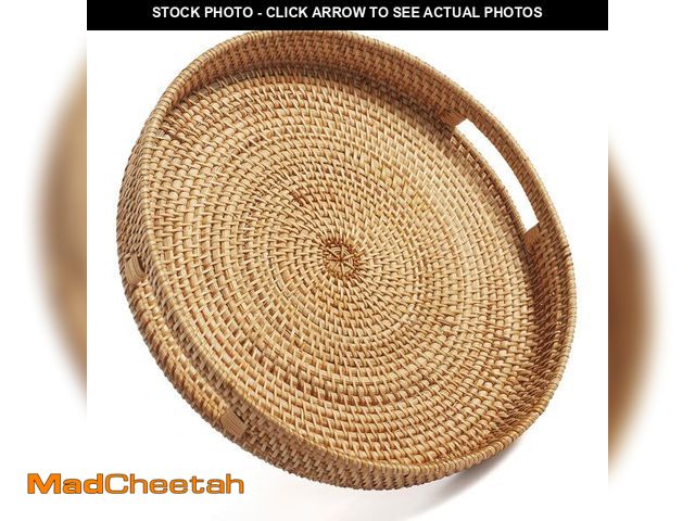 Lot 74-14265859 - Coffee Table Tray Round Rattan Ottoman Tray Woven Serving Trays with Handles for Home and Kitchen De...