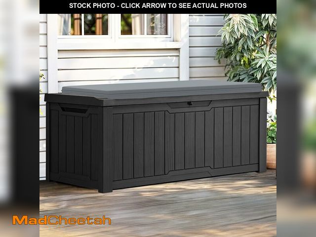 Lot 74-13073813 - YITAHOME Outdoor Storage Box with Cushion, 120 Gallon Waterproof Deck Box for Garden Tools, Patio Cu...