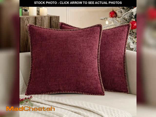 Lot 74-12975332 - MIULEE Pack of 2 Christmas Pillow Covers 18x18 Inch Burgundy Red Farmhouse Decorative Throw Pillow C...