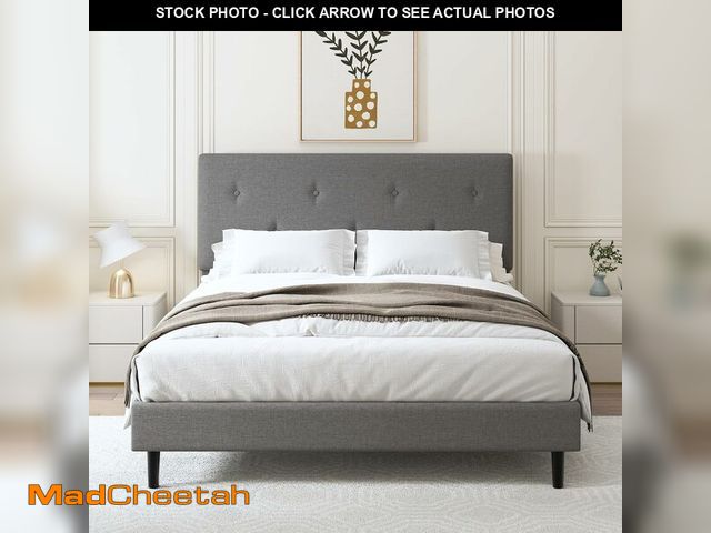 Lot 74-14610455 - Mxhtcewz Full Size Linen Bed Frame with Adjustable Headboard Beige - UNUSED