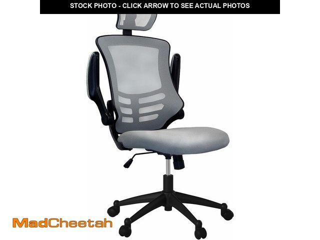 Lot 74-13844705 - Modern High Back Mesh Executive Chair With Headrest And Flip Up Arms. Color: Silver Grey - UNUSED