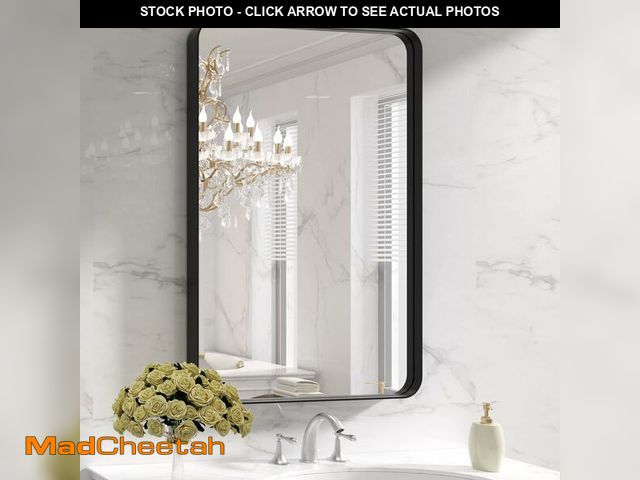 Lot 74-12671074 - NEWBULIG Black Bathroom Mirror,24" x 36" Wall Mounted Mirror,Matte Bathroom Vanity Mirror,Rounded Re...