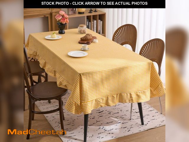 Lot 74-14065989 - vctops Farmhouse Yellow Gingham Ruffle Table Cloth, Boho Cotton Linen Tablecloth, Washable Table Cov...