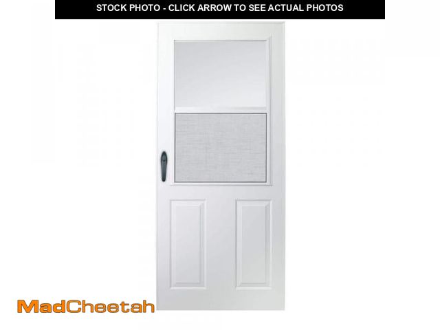 Lot 74-12299735 - Andersen 200 Series 32 in. x 80 in. White Universal 1/2 Light Mid-View Aluminum Storm Door with Blac...