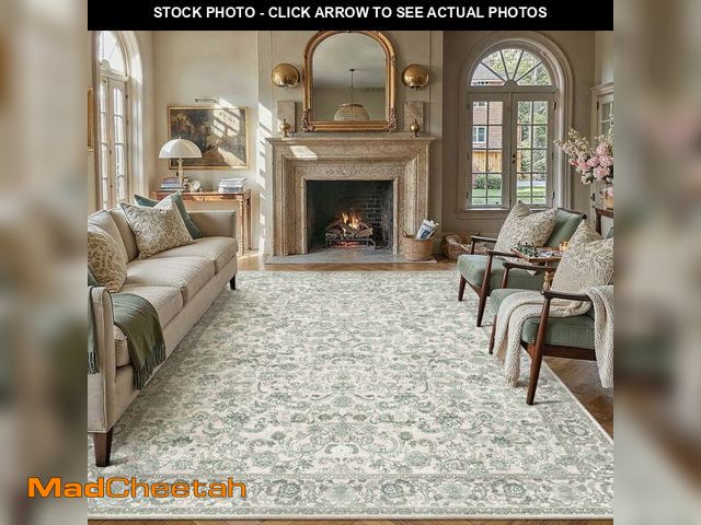 Lot 74-13817284 - BERTHMEER 6'x9' Washable Area Rugs for Living Room Bedroom Kitchen Non Slip Green Vintage Dorm Offic...