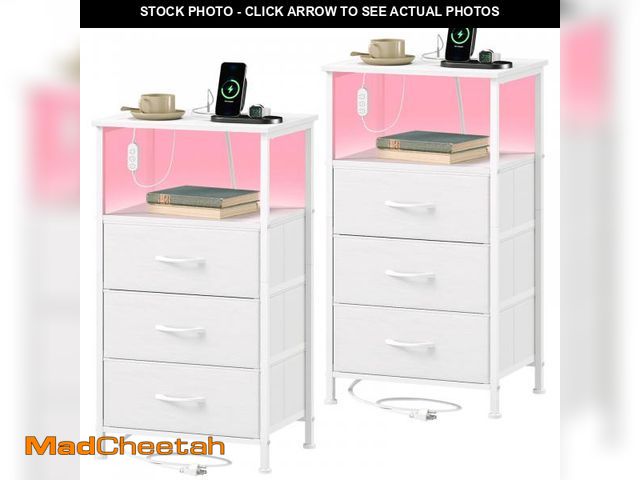 Lot 74-12482335 - Somdot Nightstands Set of 2,Bedside Tables with Charging Station and LED Lights,Night Stand with 3 F...