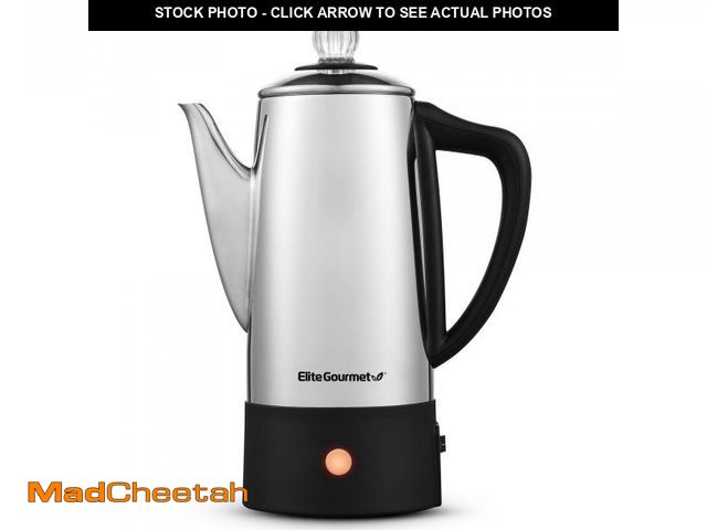 Lot 74-11549388 - Elite Gourmet EC140 Electric 6-Cup Coffee Percolator with Keep Warm, Clear Brew Progress Knob Cool-T...
