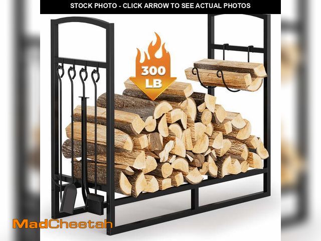 Lot 74-12888833 - Lookfly Firewood Rack with 5-Piece Fireplace Tool Set &amp; Kindling Holder â Indoor/Outdoor Wood ...